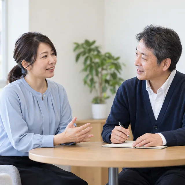 職員の応募者と事業所の担当者が面談する様子のイメージ